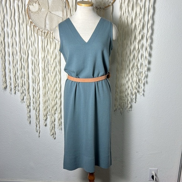 Lafayette 148 NewYork Soft Teal Merino Wool Sleeveless Shift Dress Size Small - Picture 1 of 10